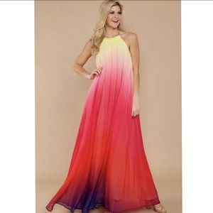 NWT Summer Ombre Sunset Vacation Maxi Dress S: Small-Medium